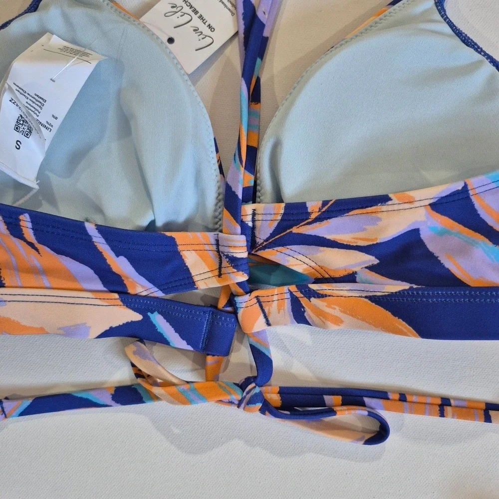 Cupshe Womens Tropical‎ Leaf Print Bikini Set Navy Orange Size S New With Tags